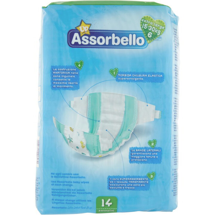 Assorbello gyermek pelenka, Extra nagy, 15-30 kg, 14 db/csomag - Image 4