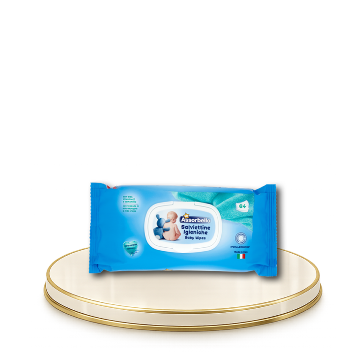 Assorbello gyermek nedves törlőkendő műa. záróval (64db-os)