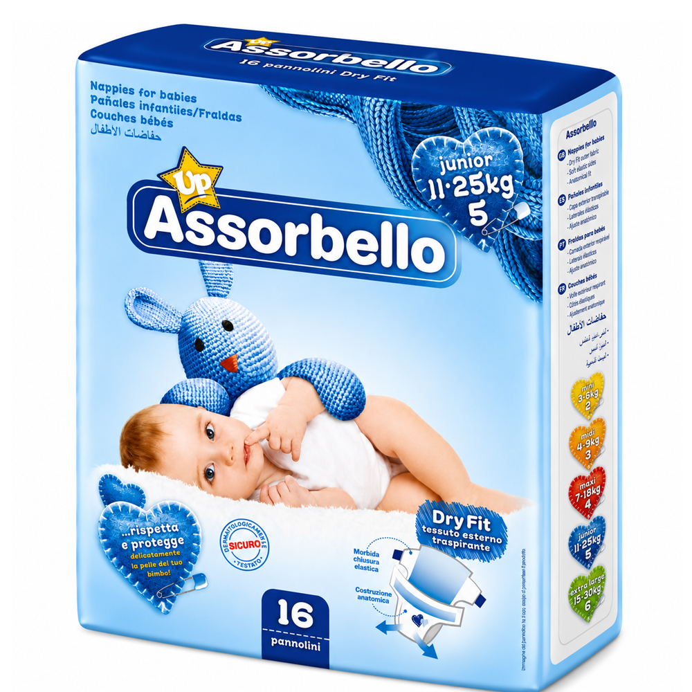 Assorbello gyermek pelenka, Junior, 11-25 kg, 16 db - Image 2