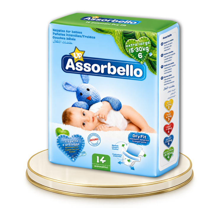 Assorbello prémium gyermek pelenka, Extra nagy, 15-30 kg, 14 db