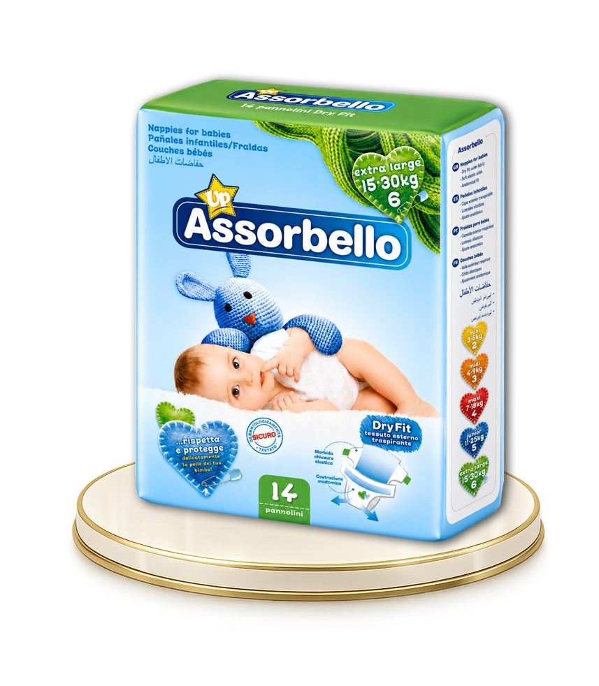 Assorbello prémium gyermek pelenka, Extra nagy, 15-30 kg, 14 db