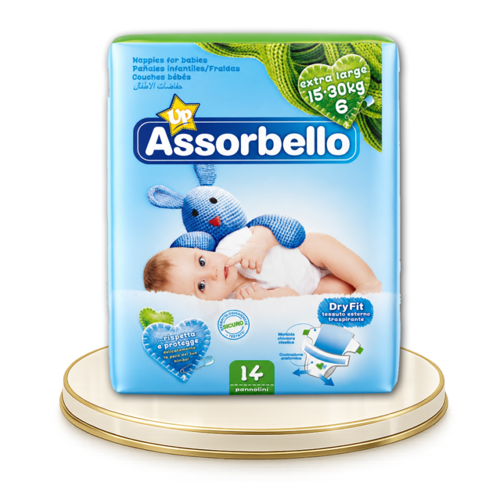 Assorbello gyermek pelenka, Extra nagy, 15-30 kg, 14 db/csomag