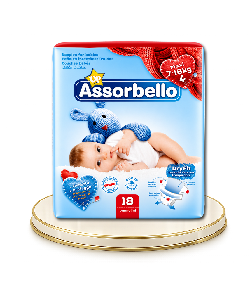 Assorbello gyermek pelenka, maxi, 7-18 kg, 18 db/csomag