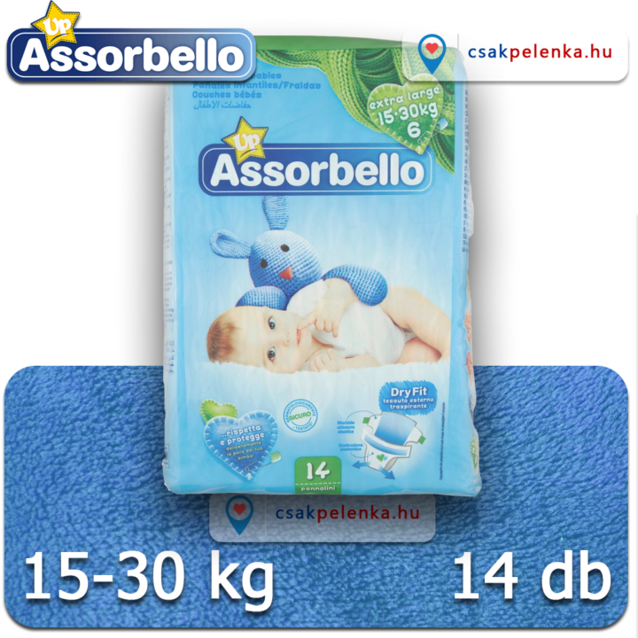Assorbello gyermek pelenka, Extra nagy, 15-30 kg, 14 db/csomag