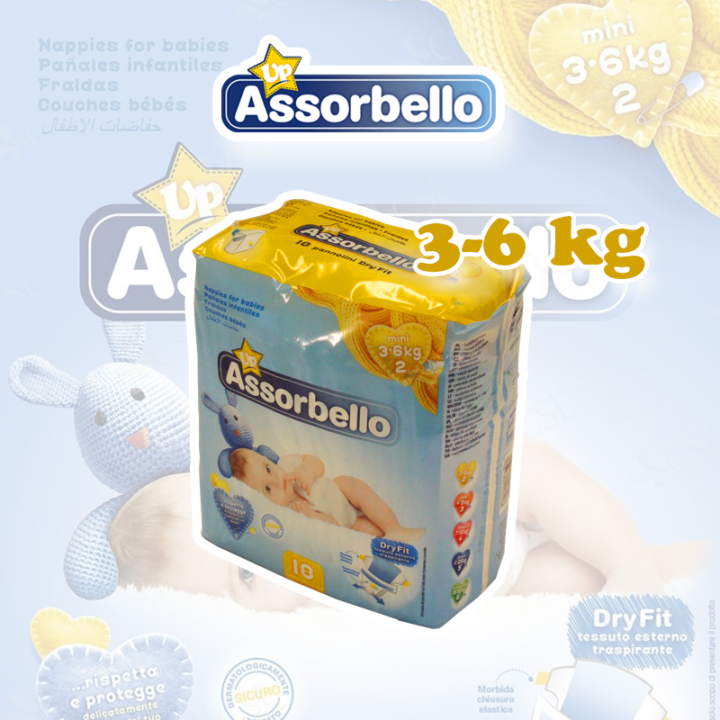 Assorbello gyermek pelenka, mini, 3-6 kg, 18 db/csomag