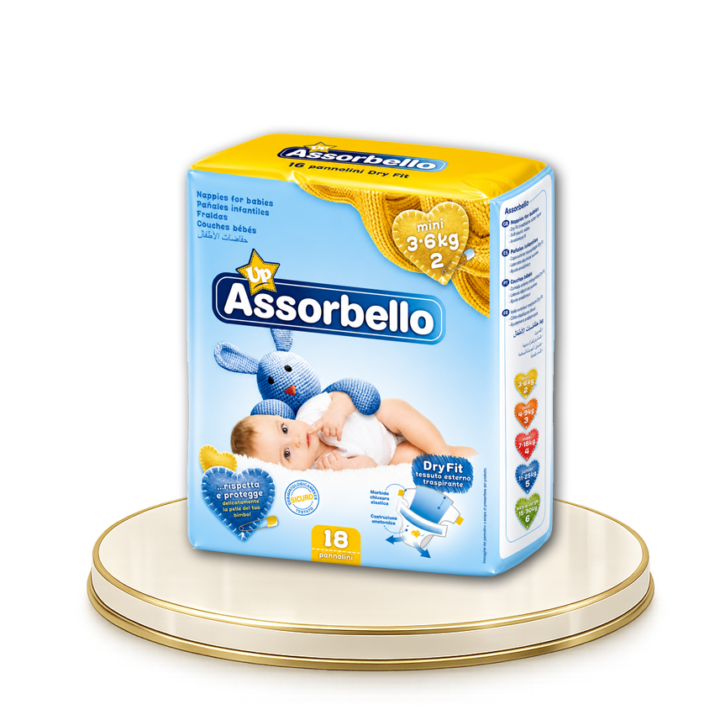 Assorbello gyermek pelenka, mini, 3-6 kg, 18 db/csomag