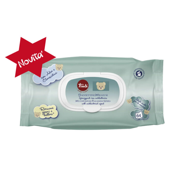 TRUDI® – Baby Care, antibakteriális hatóanyaggal, 64db-os, többcélú törlőkendő