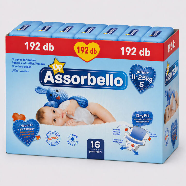 Assorbello prémium gyermek pelenka, 11-25 kg, 16 db/cs. – 192 db-os HAVI PELENKACSOMAG