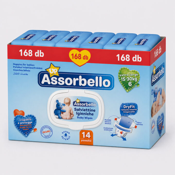 Assorbello prémium gyermek pelenka, 15-30 kg, 14 db/cs. – 168 db-os HAVI PELENKACSOMAG