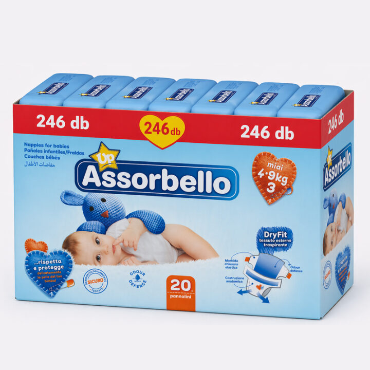 Assorbello prémium gyermek pelenka, 4-9 kg, 20 db/cs. - 246 db-os HAVI PELENKACSOMAG