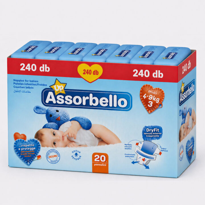Assorbello prémium gyermek pelenka, 4-9 kg, 20 db/cs. - 240 db-os HAVI PELENKACSOMAG