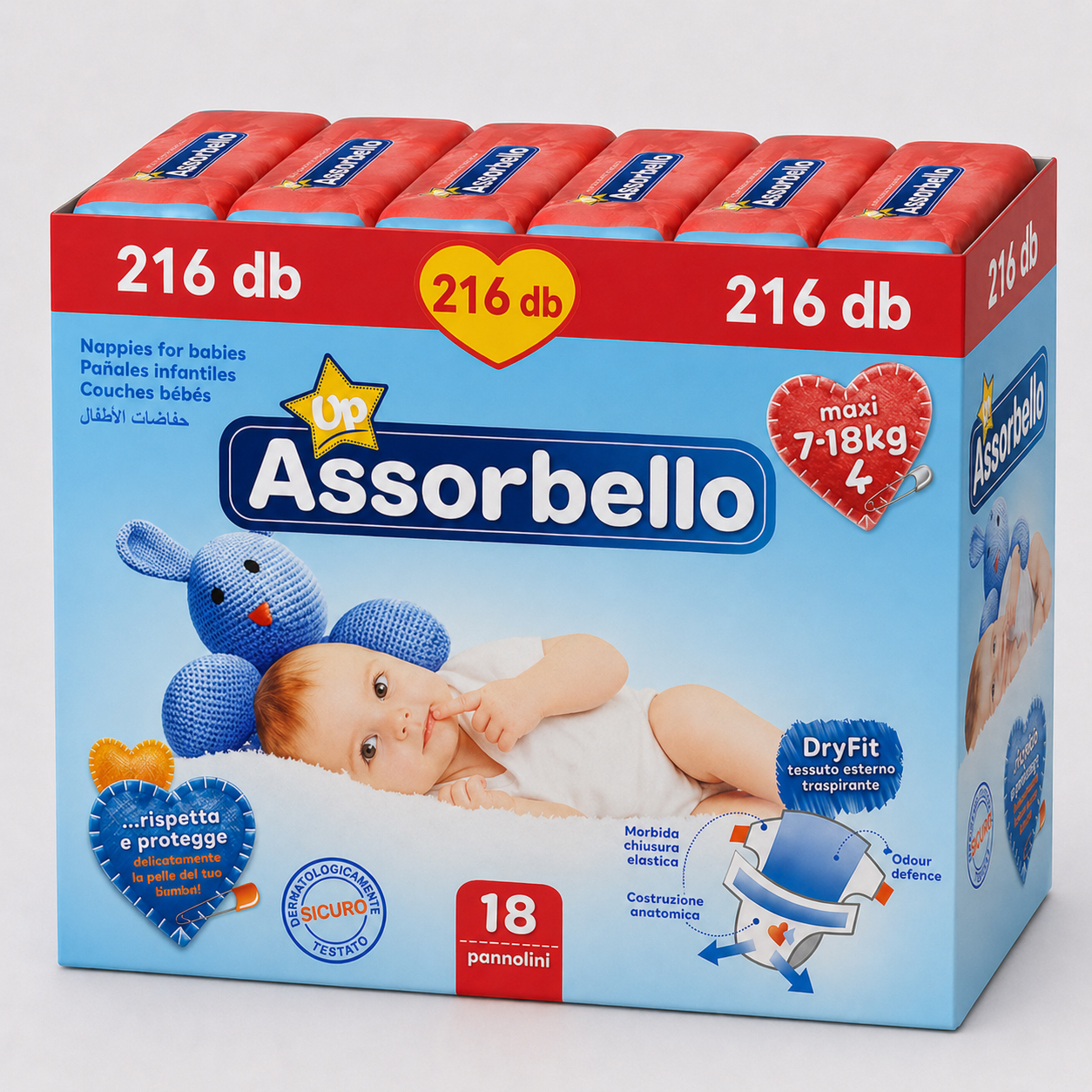 Assorbello prémium gyermek pelenka, 7-18 kg, 18 db/cs. – 216 db-os HAVI PELENKACSOMAG - Image 5