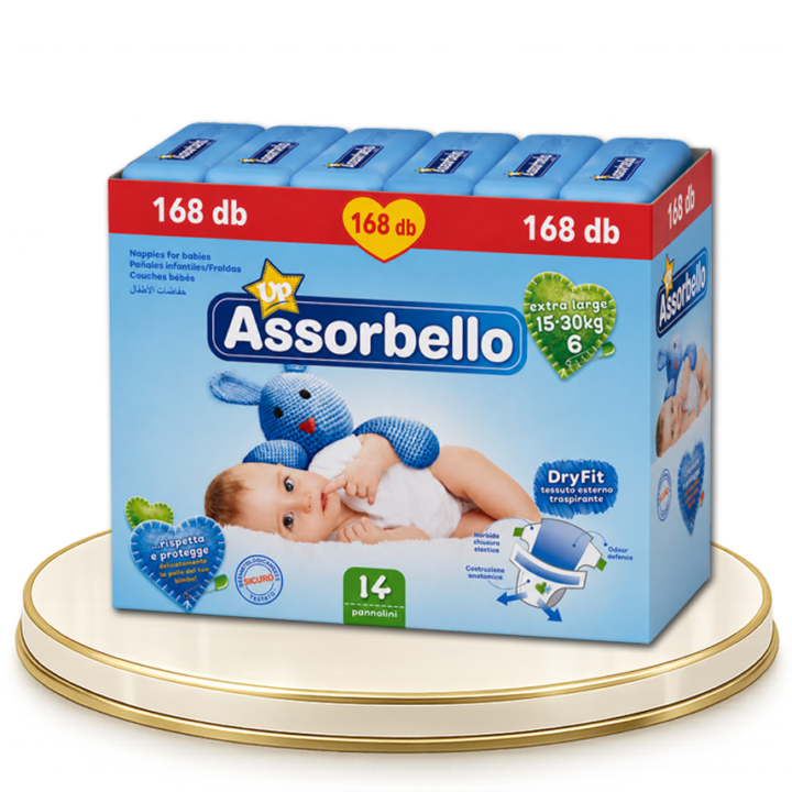 Assorbello prémium gyermek pelenka, 15-30 kg, 14 db/cs. – 168 db-os HAVI PELENKACSOMAG