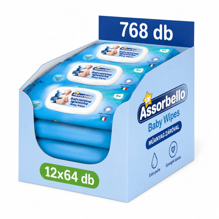 Assorbello prémium nedves törlőkendő, műanyag záróval – 768 db-os TÖRLŐCSOMAG