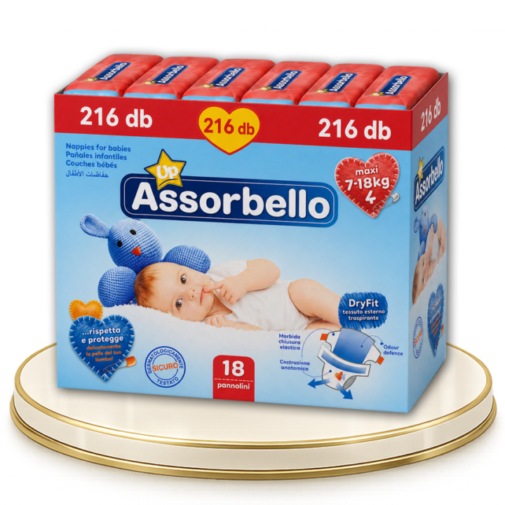 Assorbello prémium gyermek pelenka, 7-18 kg, 18 db/cs. – 216 db-os HAVI PELENKACSOMAG