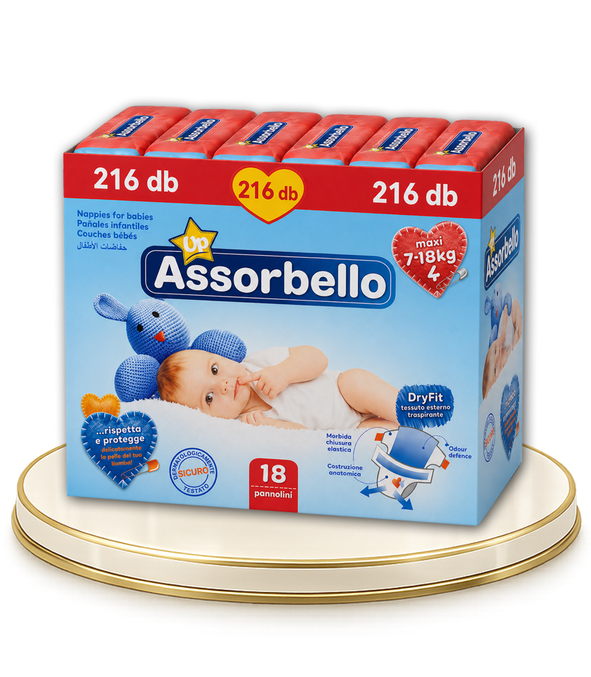 Assorbello prémium gyermek pelenka, 7-18 kg, 18 db/cs. – 216 db-os HAVI PELENKACSOMAG
