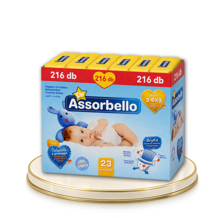 Assorbello prémium gyermek pelenka, 3-6 kg, 23 db/cs. – 216 db-os HAVI PELENKACSOMAG