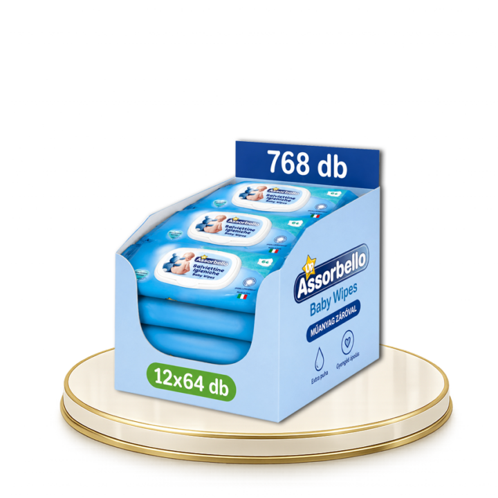 Assorbello prémium nedves törlőkendő, műanyag záróval – 768 db-os TÖRLŐCSOMAG