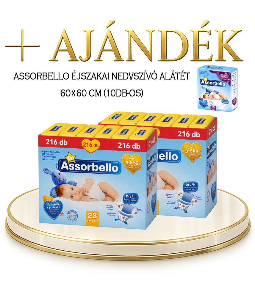Assorbello prémium gyermek pelenka, 15-30 kg – 432 db-os HAVI PELENKACSOMAG + AJÁNDÉK