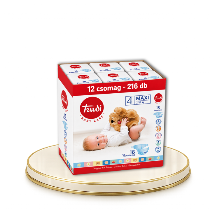 TRUDI® – Baby care 6 Extra nagy pelenka – 18db-os baba pelenka, 7/18 Kg – 216 db-os HAVI PELENKACSOMAG